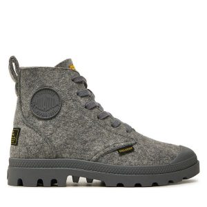 Trapery Palladium. Szare buty zimowe Palladium, bez obcasa, bez zapięcia. Za 449,99 zł.