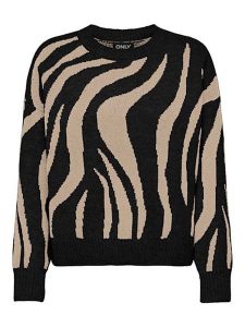 ONLY Sweter w kolorze beżowo-czarnym rozmiar: M. Brązowe swetry oversize ONLY, m, bez wzorów, ze splotem, bez ramiączek. Za 113,90 zł.