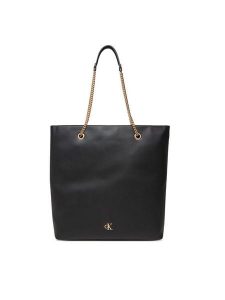 Calvin Klein Torebka Minimal Monogram Chain Tote LV04F3204G Czarny. Czarne torebki klasyczne Calvin Klein, bez wzorów, ze skóry, bez dodatków. Za 389,99 zł.