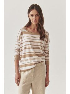 TATUUM Sweter w kolorze biało-karmelowym rozmiar: XL. Białe swetry oversize Tatuum, xl, bez wzorów, z bawełny, bez ramiączek. Za 123,82 zł.
