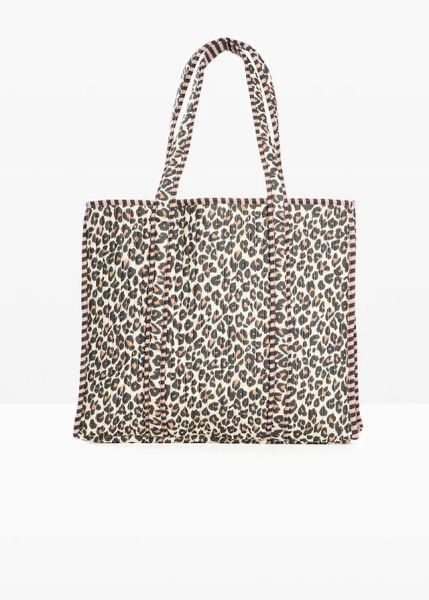 Dwustronna bawełniana torba shopperka w panterkę. Brązowe shopper bag bonprix, bez wzorów, z bawełny, pikowane, bez dodatków. Za 99,99 zł.