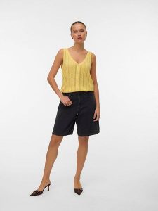 Vero Moda Top dzianinowy w kolorze żółtym rozmiar: XL. Żółte topy Vero Moda, xl, bez wzorów, z dzianiny, bez kołnierzyka, bez ramiączek. Za 65,85 zł.
