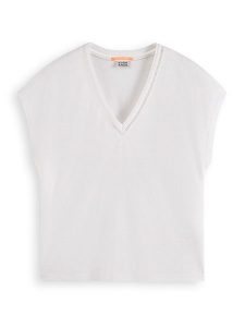 Scotch & Soda Koszulka w kolorze białym rozmiar: L. Białe bluzki Scotch & Soda, l, bez wzorów, bez kołnierzyka, bez ramiączek. Za 109,78 zł.