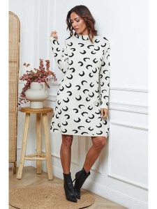 So Cachemire Sukienka dzianinowa "Muggio" w kolorze czarno-beżowym rozmiar: M. Brązowe sukienki So Cachemire, m, bez wzorów, z dzianiny, bez kołnierzyka, bez ramiączek, midi. Za 193,24 zł.