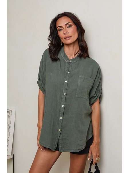 Le Monde du Lin Lniana koszula w kolorze khaki rozmiar: 36/38. Brązowe koszule Le Monde du Lin, bez wzorów, ze lnu, bez kołnierzyka, bez ramiączek. Za 91,77 zł.