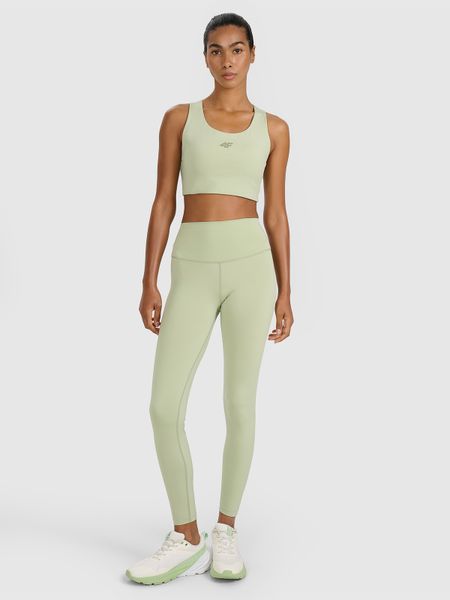 4F Legginsy treningowe szybkoschnące damskie - zielone M. Zielone legginsy 4f, bez wzorów, z dzianiny, z podwyższonym stanem. W wyprzedaży za 99,99 zł.