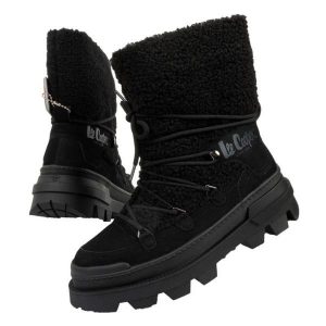 Buty śniegowce Lee Cooper LCJ-24-47-3148L czarne. Czarne buty zimowe z materiału, przed kolano, bez obcasa, bez zapięcia. Za 332,50 zł.