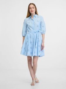 Orsay Sukienka w kolorze błękitnym rozmiar: 44. Niebieskie sukienki Orsay, bez wzorów, z bawełny, bez kołnierzyka, bez ramiączek, mini. Za 100,99 zł.