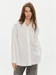 Tommy Jeans Koszula Essential DW0DW18659 Biały Oversize. Białe koszule Tommy Jeans, s, bez wzorów, z bawełny, bez kołnierzyka, bez ramiączek. Za 419,99 zł.