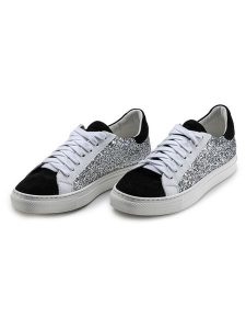 Anna Morellini Skórzane sneakersy "Gisara" w kolorze srebrno-biało-czarnym rozmiar: 39. Białe trampki Anna Morellini, bez wzorów, bez zapięcia. Za 299,37 zł.
