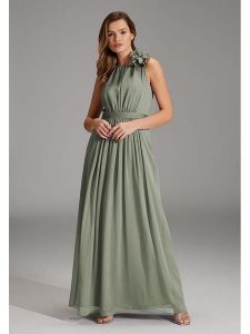 SWING Sukienka w kolorze zielonym rozmiar: 42. Brązowe sukienki Swing, bez wzorów, bez kołnierzyka, bez ramiączek, maxi. Za 232,78 zł.