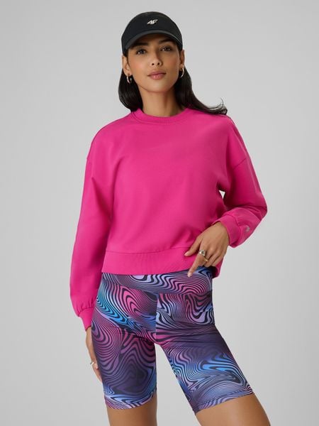 4F Bluza dresowa regular bez kaptura damska - różowa S. Czerwone bluzy 4f, s, bez wzorów, z dresówki, bez kaptura. W wyprzedaży za 99,99 zł.