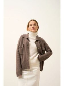Just Cashmere Kaszmirowy kardigan "Hekla" w kolorze szarobrązowym rozmiar: XL. Brązowe kardigany Just Cashmere, z kaszmiru. Za 546,48 zł.