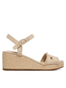Tommy Hilfiger Sandały Mid Woven Wedge Espad Fringe FW0FW09470 Beżowy. Brązowe sandały TOMMY HILFIGER, bez wzorów, z materiału, bez obcasa, na koturnie, bez zapięcia. Za 359,99 zł.