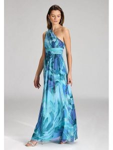 SWING Sukienka w kolorze turkusowo-niebieskim rozmiar: 36. Niebieskie sukienki Swing, bez wzorów, bez kołnierzyka, bez ramiączek, maxi, rozkloszowane. Za 347,99 zł.