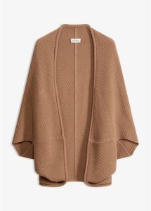 Sweter-peleryna rozpinany. Brązowe kardigany bonprix, bez kołnierzyka. Za 149,99 zł.