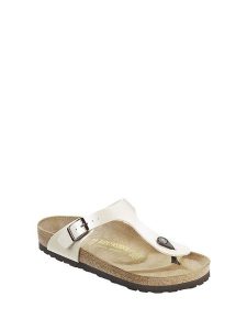 Birkenstock Japonki w kolorze kremowym rozmiar: 41. Brązowe klapki Birkenstock, bez wzorów, z materiału, z otwartym noskiem, bez obcasa. Za 339,60 zł.