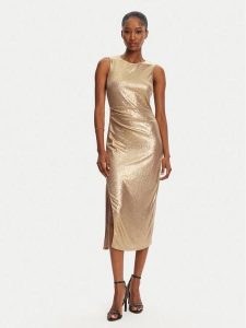Patrizia Pepe Sukienka koktajlowa 2A2904/J276-FF59 Złoty Regular Fit. Żółte sukienki Patrizia Pepe, bez wzorów, z syntetyku, wizytowe, bez kołnierzyka, bez ramiączek. Za 599,99 zł.