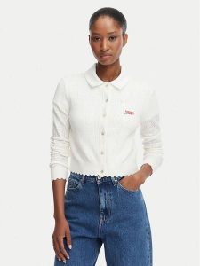 Tommy Jeans Kardigan Pointelle DW0DW22931 Biały Regular Fit. Białe kardigany Tommy Jeans, z jeansu. Za 449,99 zł.