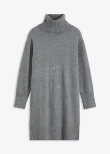 Sukienka dzianinowa z golfem. Szare sukienki bonprix, bez wzorów, z dzianiny, bez kołnierzyka, bez ramiączek, mini. Za 179,99 zł.
