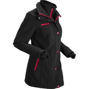 Długa kurtka softshell ze stretchem, odpychająca wodę. Czarne kurtki bonprix, s, bez wzorów, z softshellu, bez kaptura. Za 329,99 zł.