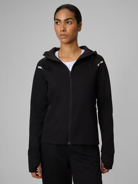 4F Bluza dresowa slim z kapturem damska - czarna XL. Czarne bluzy 4f, xl, bez wzorów, z dresówki, z kapturem. Za 199,99 zł.