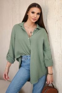 Koszula bawełniana muślinowa oversize khaki. Brązowe koszule Kesi Włoski, l, bez wzorów, z bawełny, bez kołnierzyka, bez ramiączek. Za 179,81 zł.