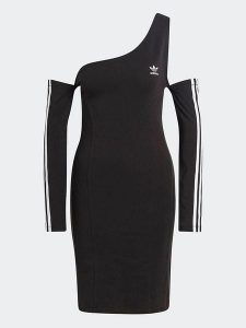 Adidas Sukienka dresowa w kolorze czarnym rozmiar: 28. Czarne sukienki ADIDAS, bez wzorów, z dresówki, bez kołnierzyka, bez ramiączek, midi. Za 143,83 zł.