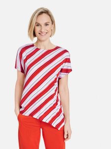 Gerry Weber Koszulka w kolorze czerwono-białym rozmiar: 38. Białe bluzki Gerry Weber, s, bez wzorów, z wiskozy, klasyczne, z asymetrycznym kołnierzem, bez ramiączek. Za 88,02 zł.