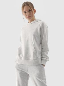 4F Bluza dresowa nierozpinana z kapturem damska - szara M. Szare bluzy 4f, m, bez wzorów, z bawełny, z kapturem. W wyprzedaży za 99,99 zł.