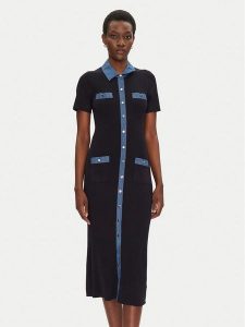 Morgan Sukienka dzianinowa 241-RMSISSI Granatowy Slim Fit. Niebieskie kombinezony Morgan, xs, bez wzorów, z dzianiny, bez kołnierzyka, bez ramiączek. Za 249,99 zł.