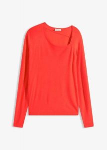 Sweter z lejącej mieszanki wiskozy. Czerwone swetry klasyczne bonprix, z wiskozy, bez kołnierzyka. Za 89,99 zł.