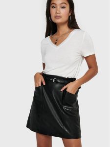 ONLY Spódnica z imitacji skóry Heidi 15229099 Czarny Regular Fit. Czarne spódnice ONLY, xs, bez wzorów, ze skóry. Za 119,99 zł.
