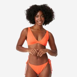 Góra stroju kąpielowego Roxy trójkąt. Brązowe bikini Roxy, bez wzorów, z materiału. Za 79,99 zł.