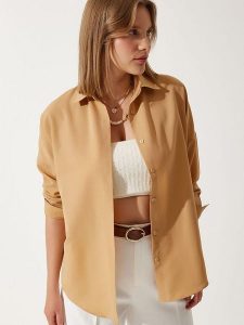 Happiness Istanbul Bluzka w kolorze jasnobrązowym rozmiar: 42. Brązowe bluzki Happiness Istanbul, bez wzorów, bez kołnierzyka, bez ramiączek. Za 52,99 zł.