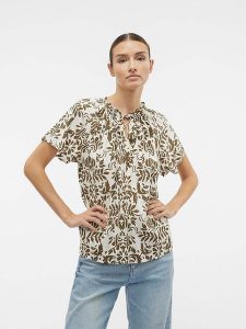 Vero Moda Bluzka "Imma" w kolorze kremowo-oliwkowym rozmiar: S. Brązowe bluzki Vero Moda, s, bez wzorów, z wiskozy, bez kołnierzyka, bez ramiączek. Za 41,49 zł.