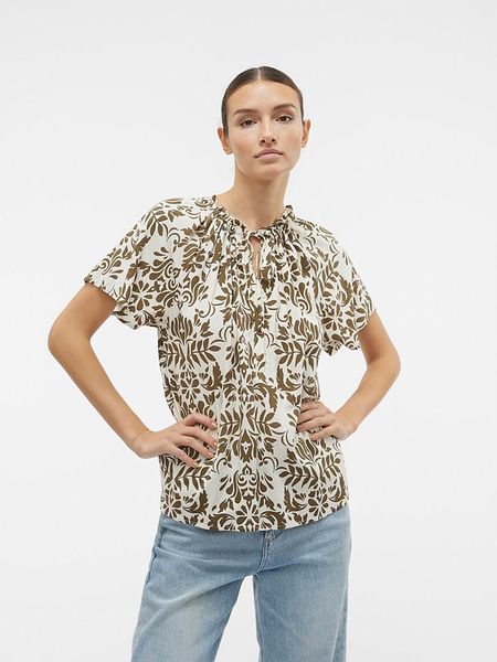 Vero Moda Bluzka "Imma" w kolorze kremowo-oliwkowym rozmiar: S. Brązowe bluzki Vero Moda, s, bez wzorów, z wiskozy, bez kołnierzyka, bez ramiączek. Za 41,49 zł.