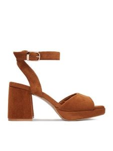 DeeZee Sandały CEO-HY3065-2 Brązowy. Brązowe sandały DeeZee, bez wzorów, z materiału, bez obcasa, na słupku, bez zapięcia. Za 139,99 zł.