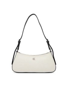 Calvin Klein Torebka Ck Canvas Small Shoulder Bag LV04F3347G Biały. Białe torebki klasyczne Calvin Klein, bez wzorów, z materiału, bez dodatków. Za 409,99 zł.