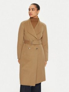 Liu Jo Płaszcz wełniany WF4060 T4627 Brązowy Regular Fit. Brązowe płaszcze Liu Jo, bez wzorów, z syntetyku, bez kaptura. Za 989,00 zł.