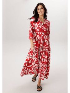 Aniston Sukienka w kolorze czerwono-białym rozmiar: 40. Czerwone sukienki Aniston, bez wzorów, z wiskozy, bez kołnierzyka, bez ramiączek, maxi. Za 217,99 zł.