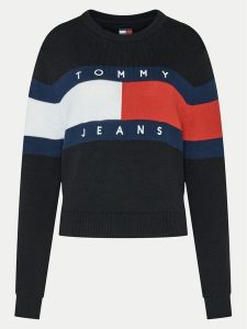 Tommy Jeans Sweter Center Flag DW0DW19335 Czarny Regular Fit. Czarne swetry klasyczne Tommy Jeans, xl, z bawełny, bez kołnierzyka. Za 239,99 zł.