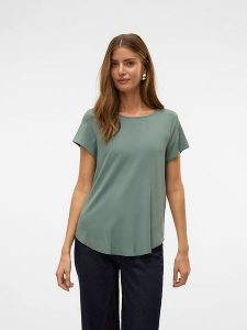 Vero Moda Koszulka w kolorze zielonym rozmiar: XS. Zielone bluzki Vero Moda, s, bez wzorów, z wiskozy, klasyczne, bez kołnierzyka, bez ramiączek. Za 43,88 zł.