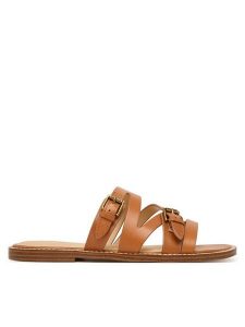 Guess Klapki FLJGRY LEA03 Brązowy jasny. Brązowe klapki Guess, z aplikacjami, ze skóry, bez obcasa. Za 417,99 zł.