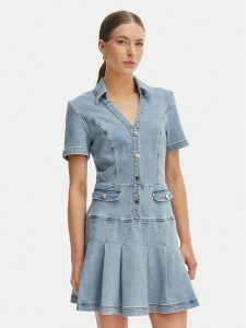 Morgan Sukienka jeansowa 251-RTALA Błękitny Slim Fit. Niebieskie sukienki Morgan, bez wzorów, z bawełny, bez kołnierzyka, bez ramiączek. Za 399,99 zł.