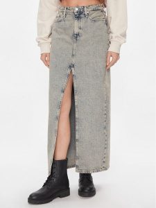 Calvin Klein Jeans Spódnica jeansowa Front Split Maxi Denim Skirt J20J222869 Niebieski Slim Fit. Niebieskie spódnice Calvin Klein Jeans, bez wzorów, z bawełny, maxi. Za 339,99 zł.