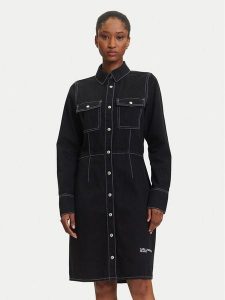 Karl Lagerfeld Jeans Sukienka jeansowa A3W13015 Granatowy Regular Fit. Niebieskie sukienki Karl Lagerfeld Jeans, m, bez wzorów, z bawełny, bez kołnierzyka, bez ramiączek. Za 649,99 zł.