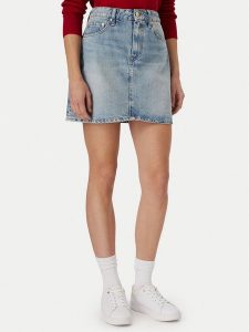 Tommy Hilfiger Spódnica jeansowa WW0WW50007 Niebieski Regular Fit. Niebieskie spódnice TOMMY HILFIGER, xl, bez wzorów, z bawełny. Za 409,99 zł.