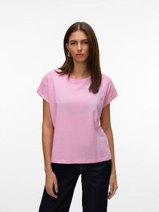 Vero Moda Koszulka w kolorze jasnoróżowym rozmiar: S. Różowe bluzki Vero Moda, s, bez wzorów, z bawełny, bez kołnierzyka, bez ramiączek. Za 43,78 zł.