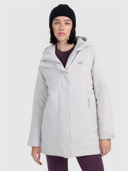 4F Parka zimowa membrana 8000 damska - szara S. Szare kurtki 4f, na zimę, s, bez wzorów, bez kaptura. Za 499,99 zł.
